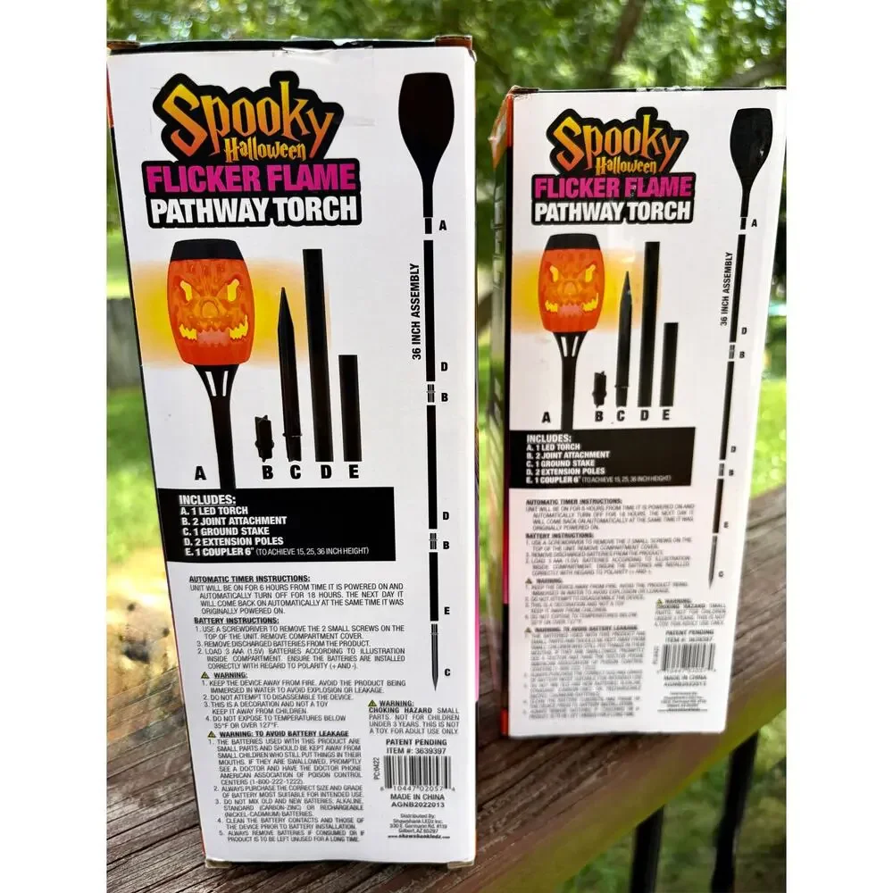 Set of Two - Spooky Halloween Flickering Flame Pathway Torch Jack-o'-Lantern
